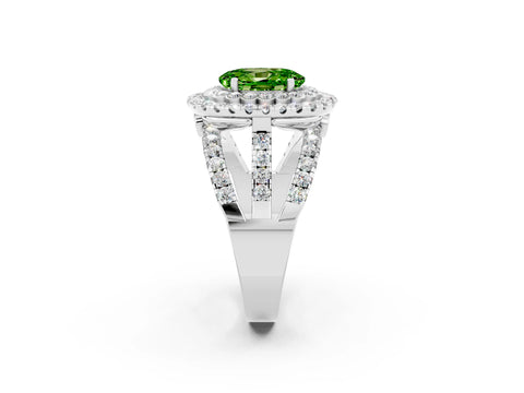 White gold Double Halo Oval Cut Diamond Split Shank Pave Set Ring_2