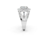 White gold Double Halo Oval Cut Diamond Split Shank Pave Set Ring_2