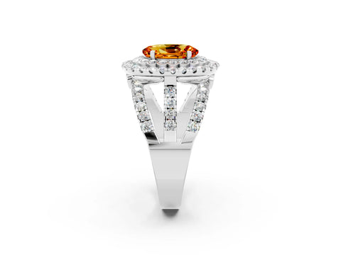 White gold Double Halo Oval Cut Diamond Split Shank Pave Set Ring_2