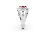White gold Double Halo Oval Cut Diamond Split Shank Pave Set Ring_2