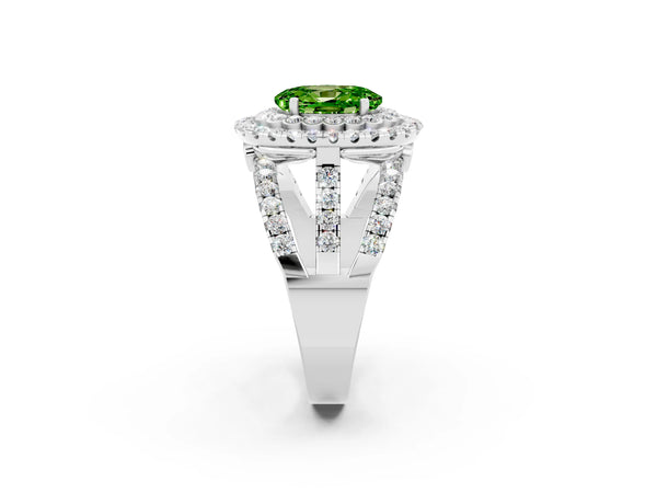 White gold Double Halo Oval Cut Diamond Split Shank Pave Set Ring