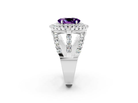 White gold Double Halo Oval Cut Diamond Split Shank Pave Set Ring_2