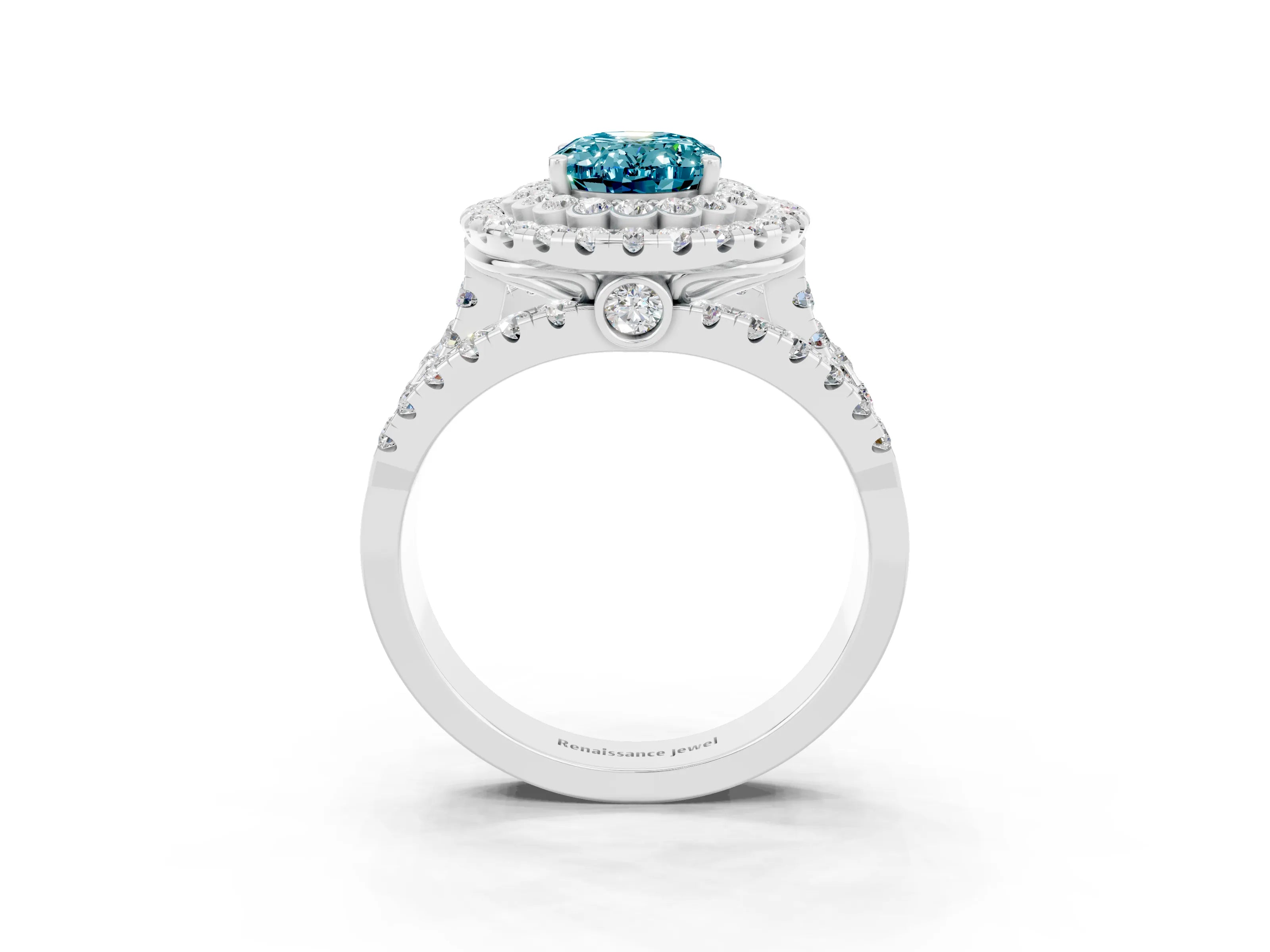 White gold Double Halo Oval Cut Diamond Split Shank Pave Set Ring_3