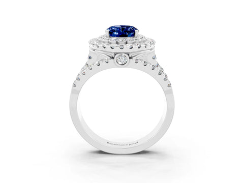 White gold Double Halo Oval Cut Diamond Split Shank Pave Set Ring_3