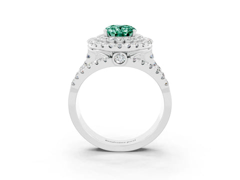 White gold Double Halo Oval Cut Diamond Split Shank Pave Set Ring_3