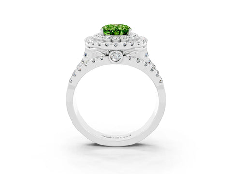 White gold Double Halo Oval Cut Diamond Split Shank Pave Set Ring_3