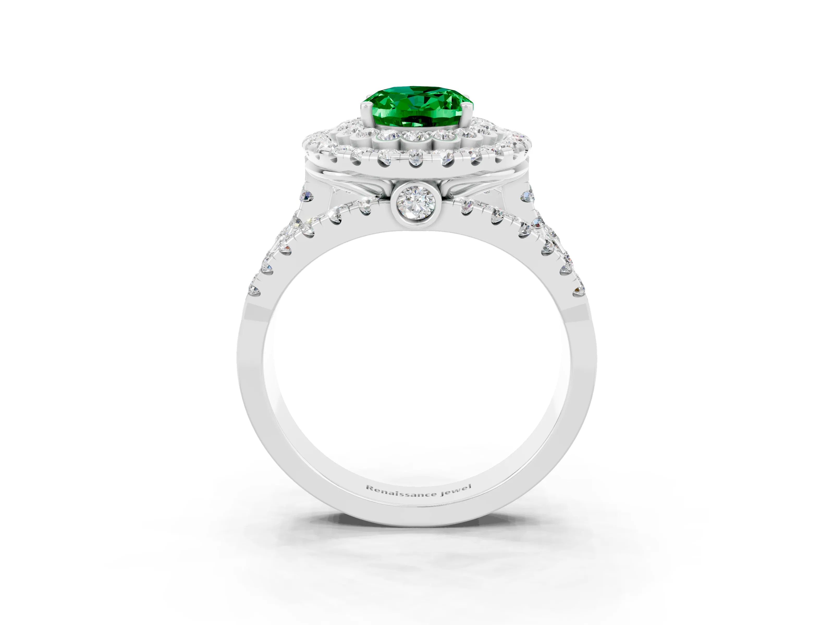 White gold Double Halo Oval Cut Diamond Split Shank Pave Set Ring_3