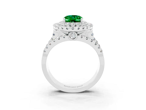 White gold Double Halo Oval Cut Diamond Split Shank Pave Set Ring_3