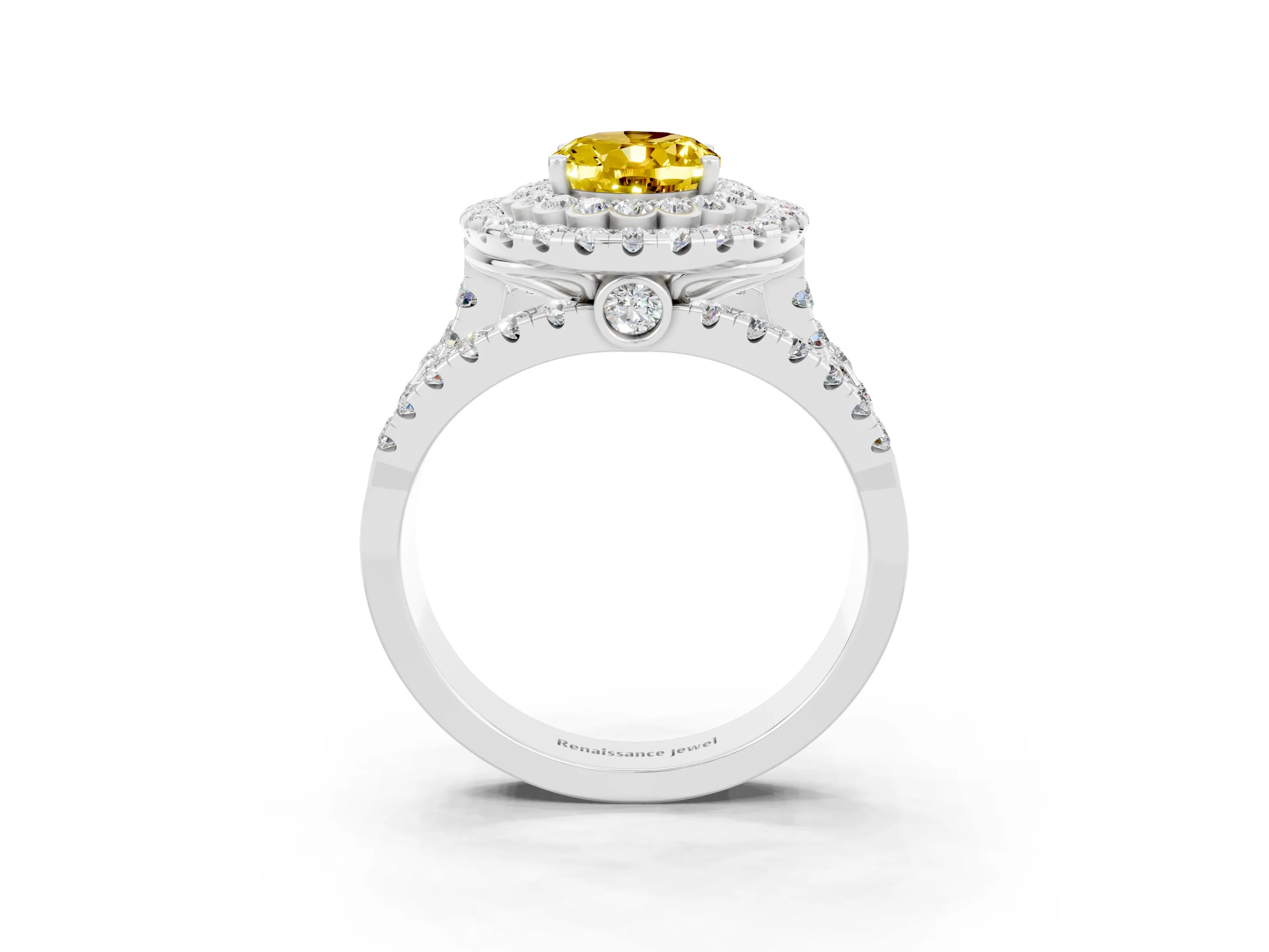 White gold Double Halo Oval Cut Diamond Split Shank Pave Set Ring_3