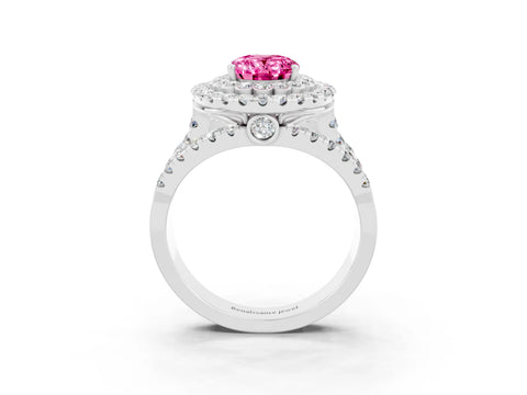 White gold Double Halo Oval Cut Diamond Split Shank Pave Set Ring_3