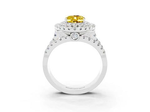 White gold Double Halo Oval Cut Diamond Split Shank Pave Set Ring_3