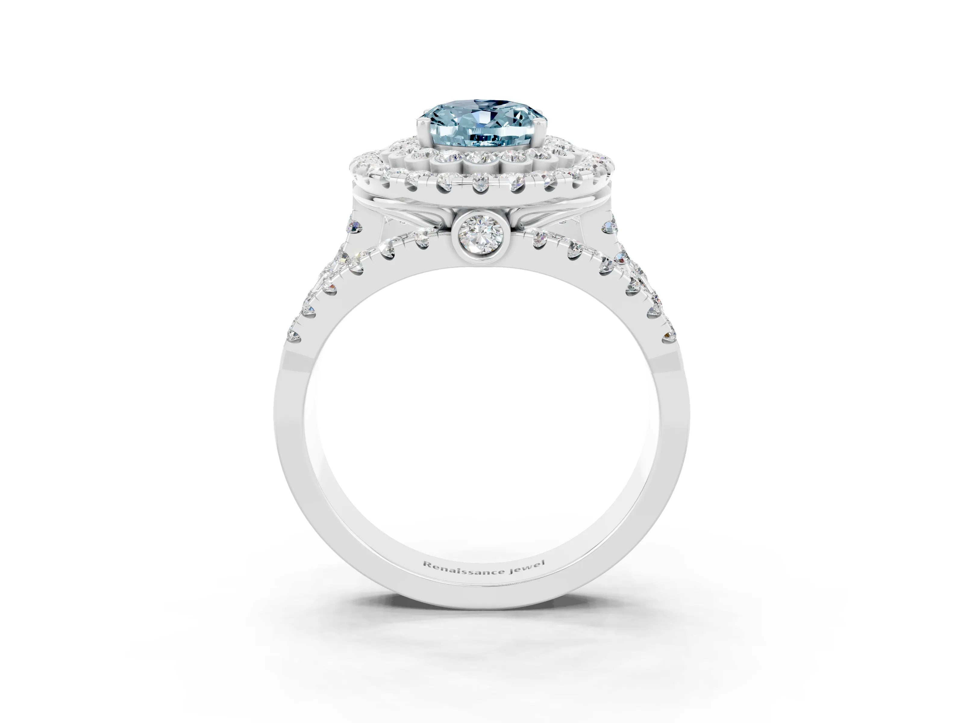 White gold Double Halo Oval Cut Diamond Split Shank Pave Set Ring_3