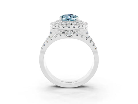 White gold Double Halo Oval Cut Diamond Split Shank Pave Set Ring_3
