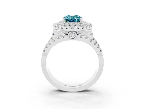White gold Double Halo Oval Cut Diamond Split Shank Pave Set Ring_3