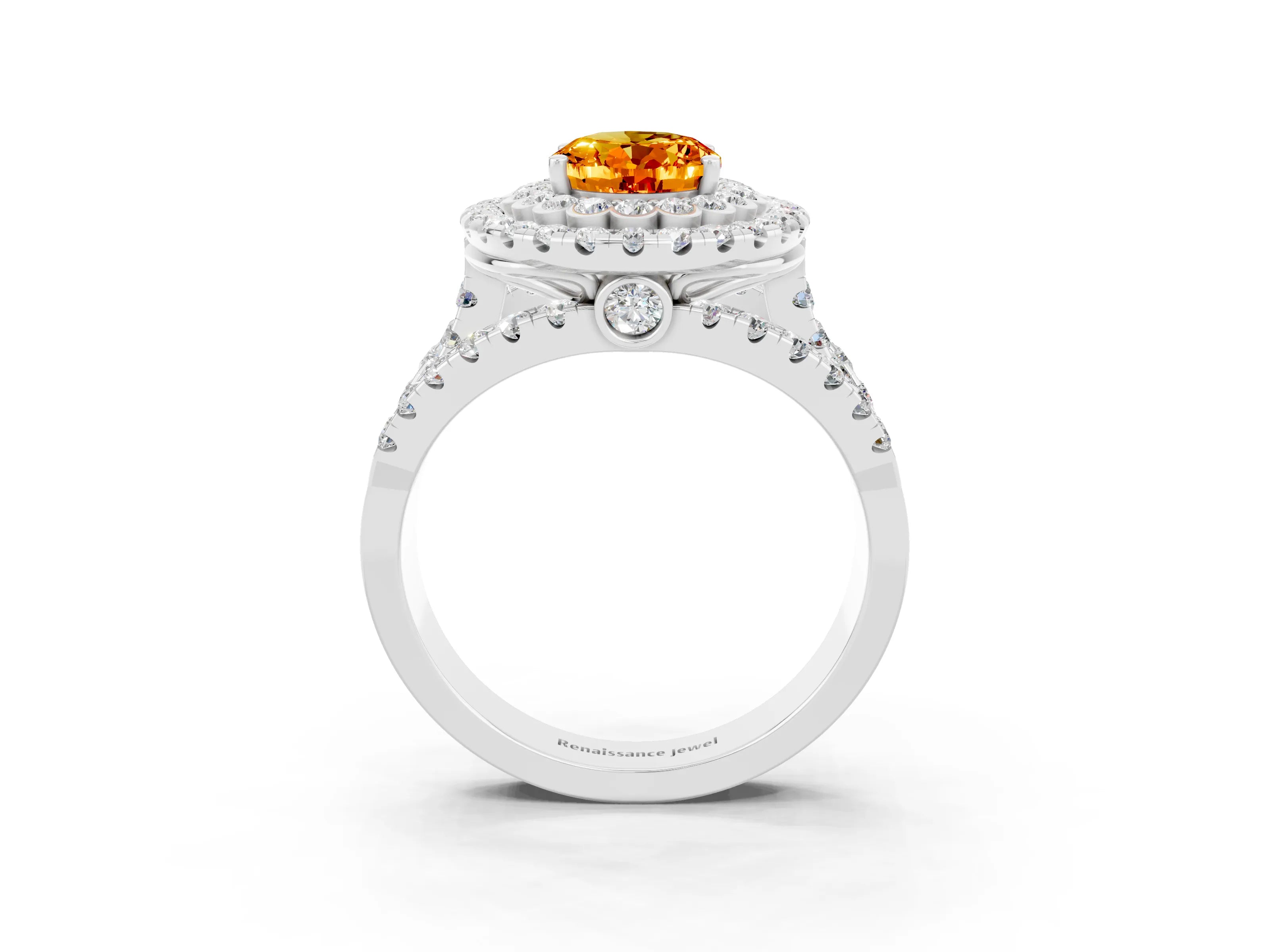 White gold Double Halo Oval Cut Diamond Split Shank Pave Set Ring_3