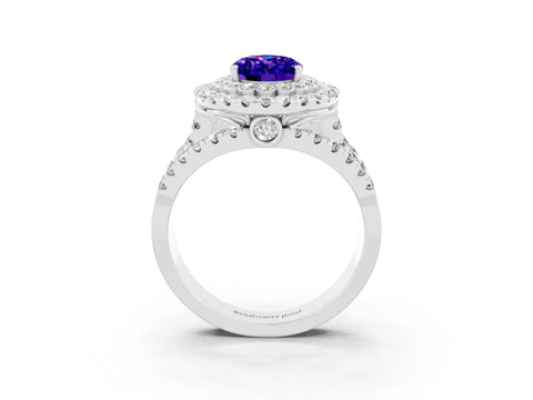 White gold Double Halo Oval Cut Diamond Split Shank Pave Set Ring_3