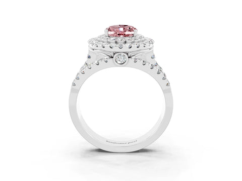 White gold Double Halo Oval Cut Diamond Split Shank Pave Set Ring_3