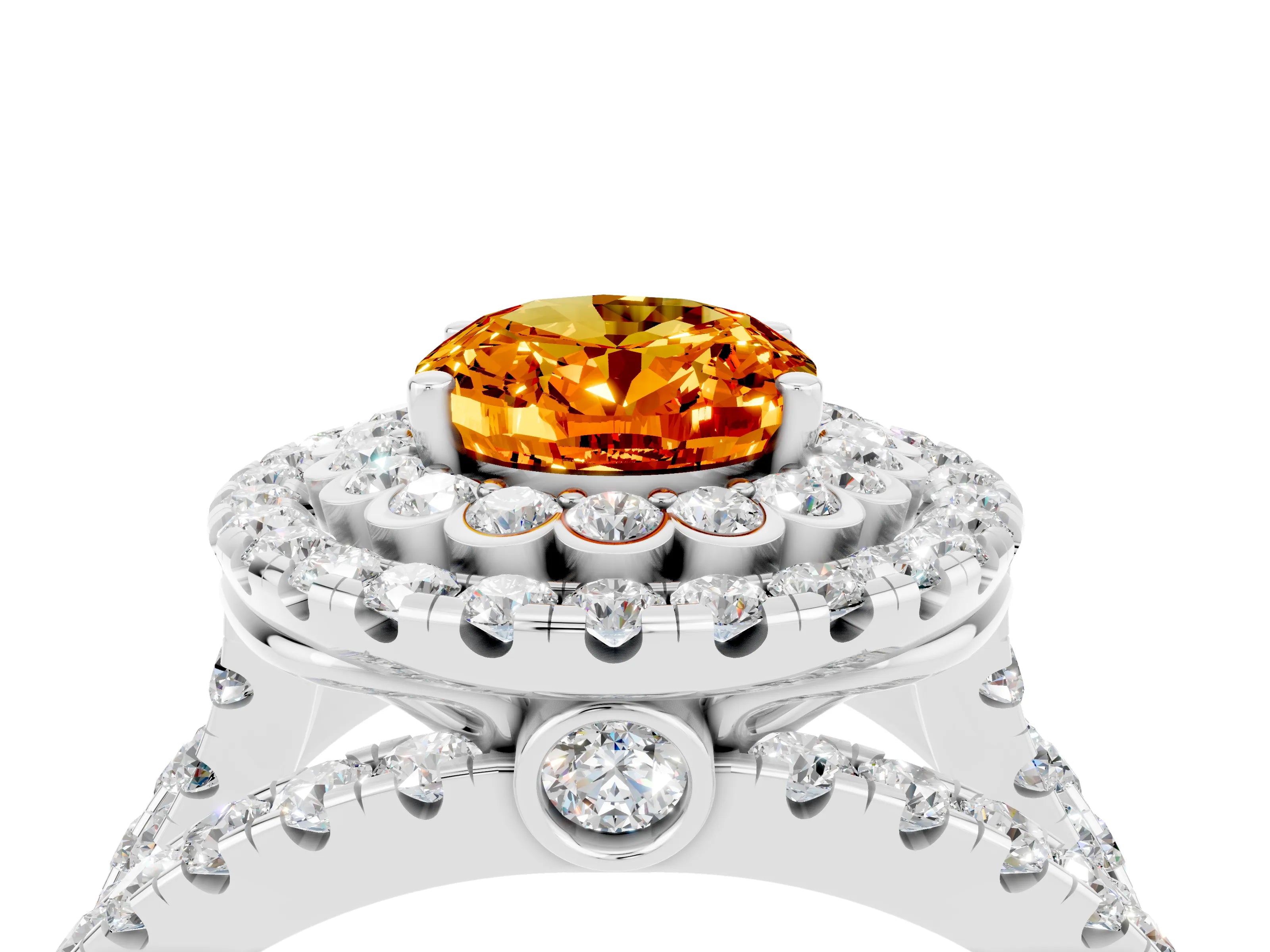 White gold Double Halo Oval Cut Diamond Split Shank Pave Set Ring_4