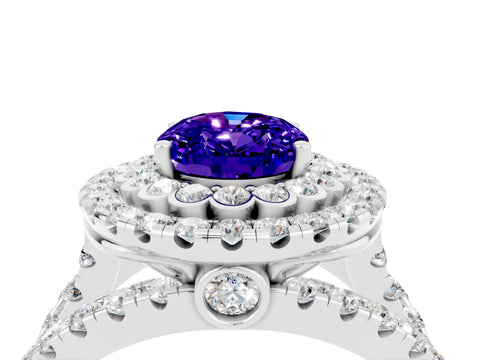White gold Double Halo Oval Cut Diamond Split Shank Pave Set Ring_4