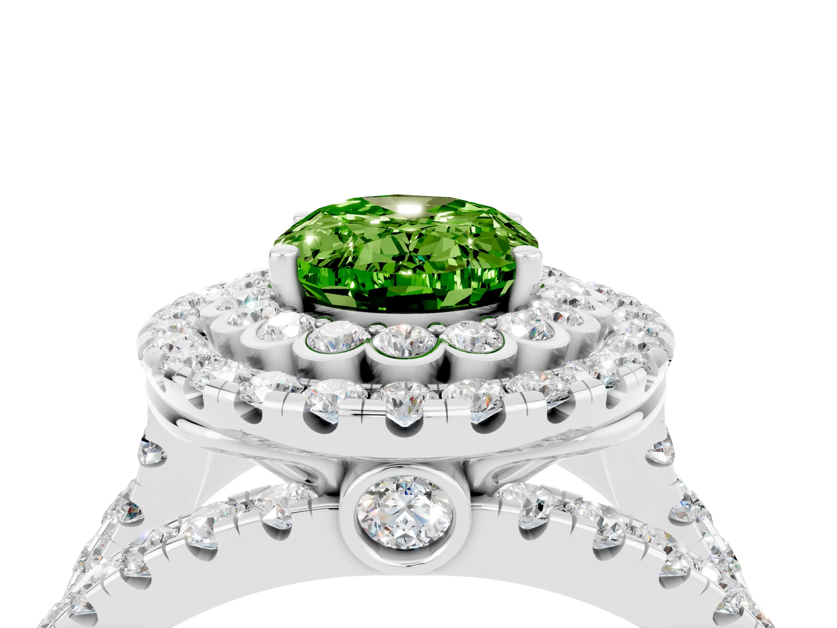 White gold Double Halo Oval Cut Diamond Split Shank Pave Set Ring_4