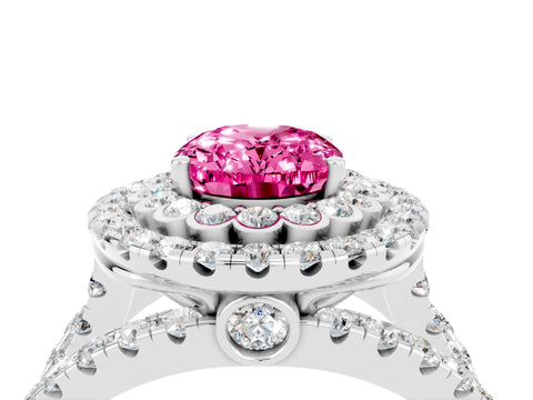 White gold Double Halo Oval Cut Diamond Split Shank Pave Set Ring_4