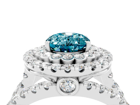 White gold Double Halo Oval Cut Diamond Split Shank Pave Set Ring_4