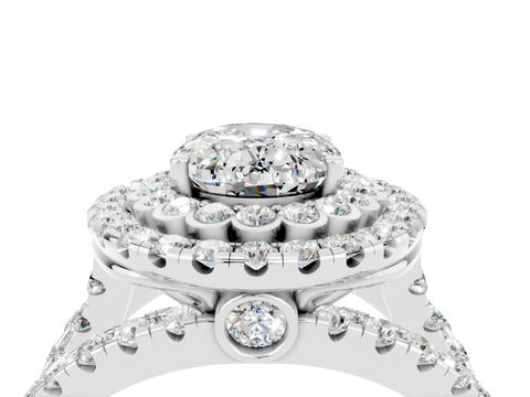 White gold Double Halo Oval Cut Diamond Split Shank Pave Set Ring_4
