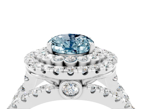 White gold Double Halo Oval Cut Diamond Split Shank Pave Set Ring_4