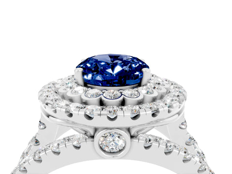 White gold Double Halo Oval Cut Diamond Split Shank Pave Set Ring_4