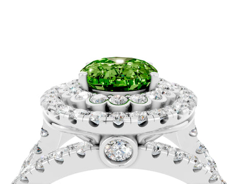 White gold Double Halo Oval Cut Diamond Split Shank Pave Set Ring_4