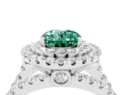 White gold Double Halo Oval Cut Diamond Split Shank Pave Set Ring_4