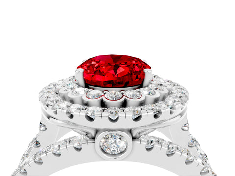 White gold Double Halo Oval Cut Diamond Split Shank Pave Set Ring_4