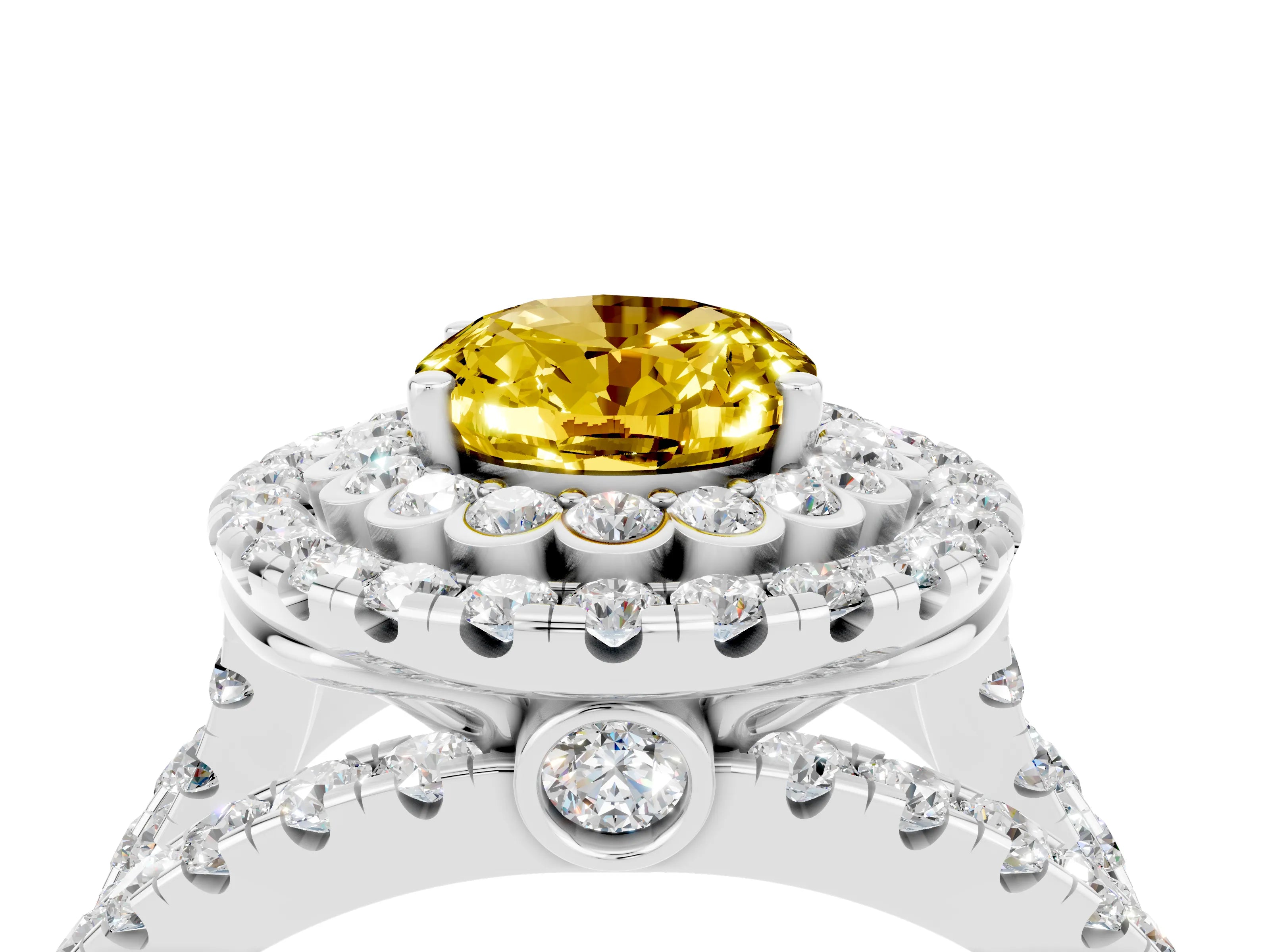 White gold Double Halo Oval Cut Diamond Split Shank Pave Set Ring_4