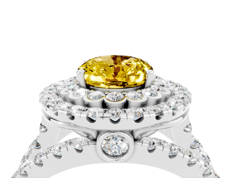 White gold Double Halo Oval Cut Diamond Split Shank Pave Set Ring_4