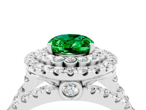 White gold Double Halo Oval Cut Diamond Split Shank Pave Set Ring_4