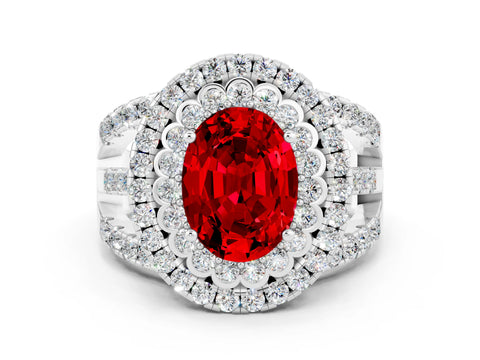White gold Double Halo Oval Cut Diamond Split Shank Pave Set Ring