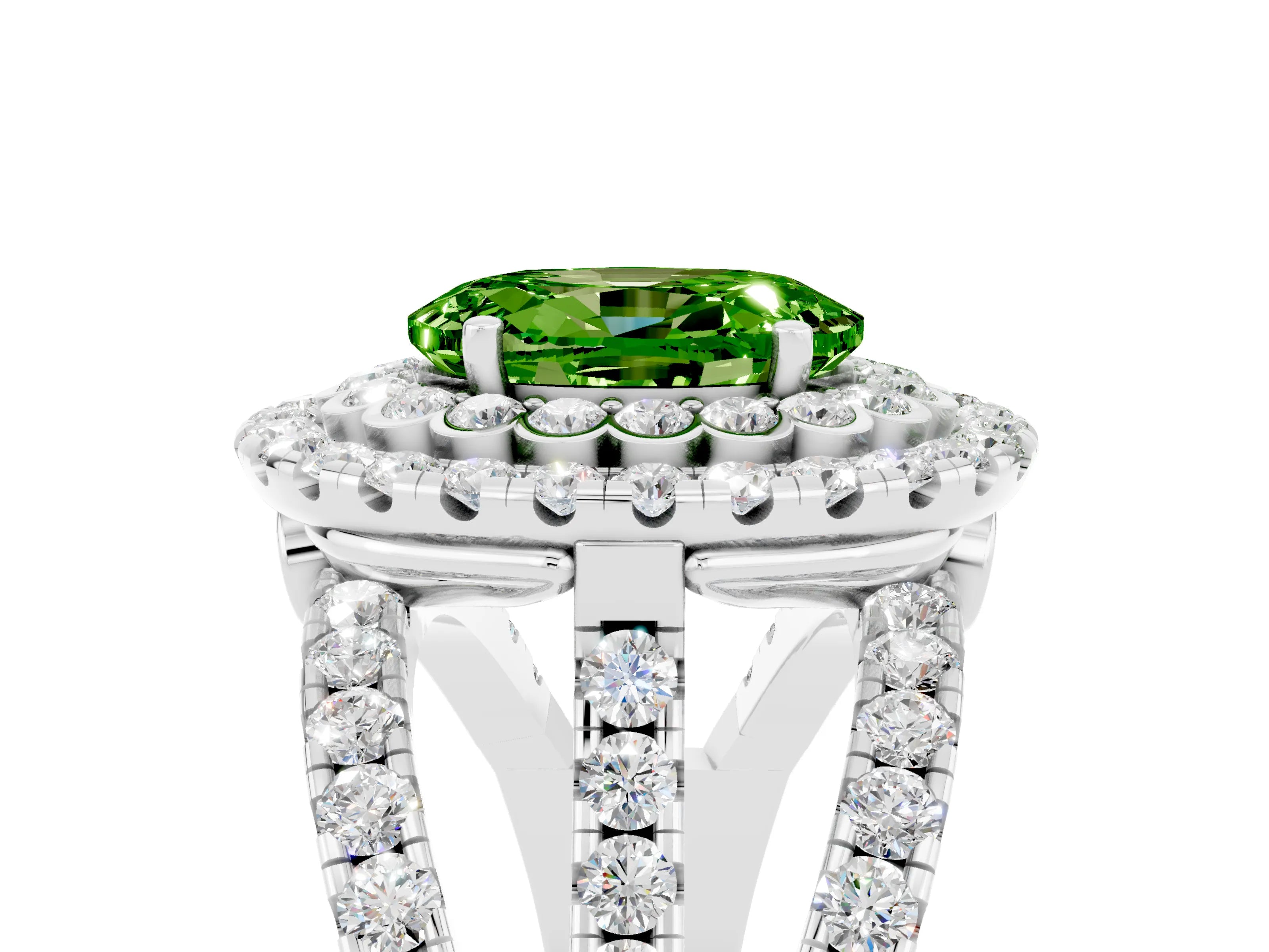 White gold Double Halo Oval Cut Diamond Split Shank Pave Set Ring_5