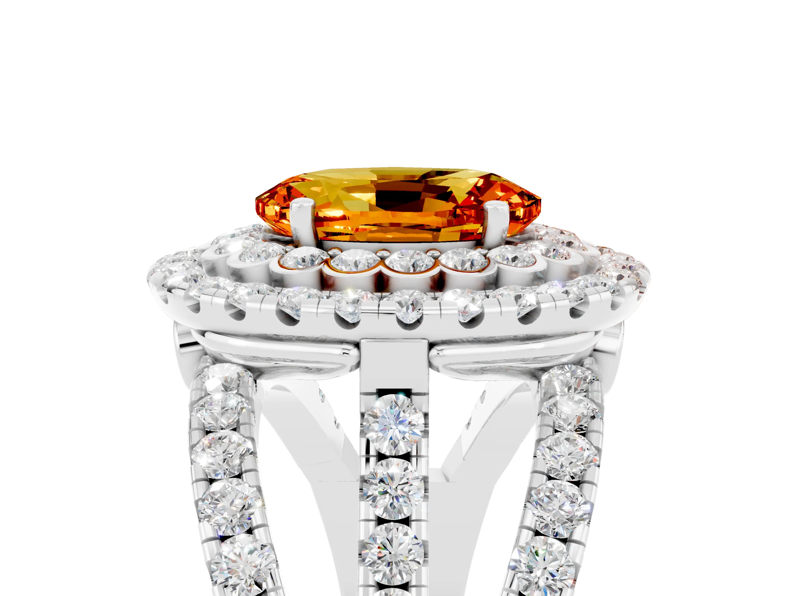 White gold Double Halo Oval Cut Diamond Split Shank Pave Set Ring_5