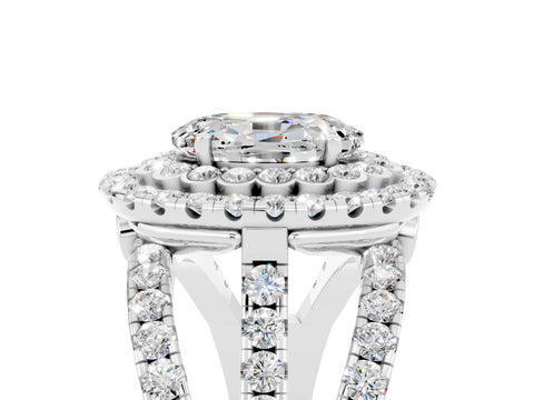 White gold Double Halo Oval Cut Diamond Split Shank Pave Set Ring_5