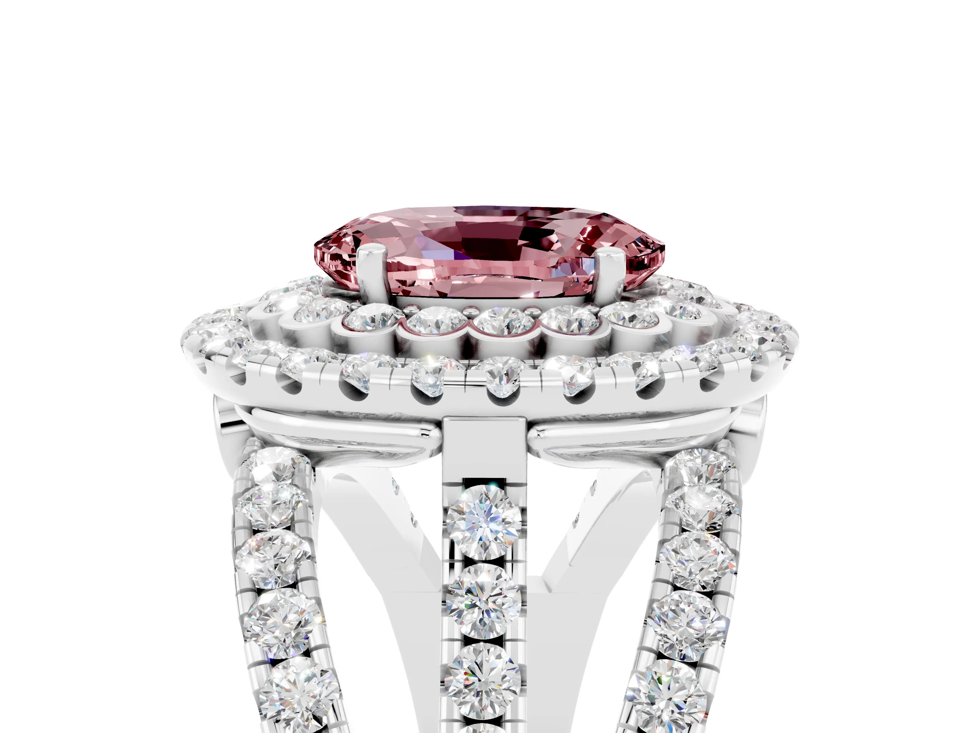 White gold Double Halo Oval Cut Diamond Split Shank Pave Set Ring_5