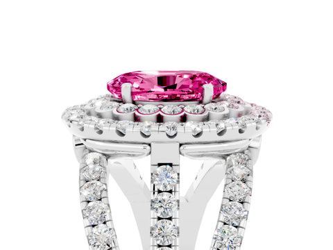 White gold Double Halo Oval Cut Diamond Split Shank Pave Set Ring_5