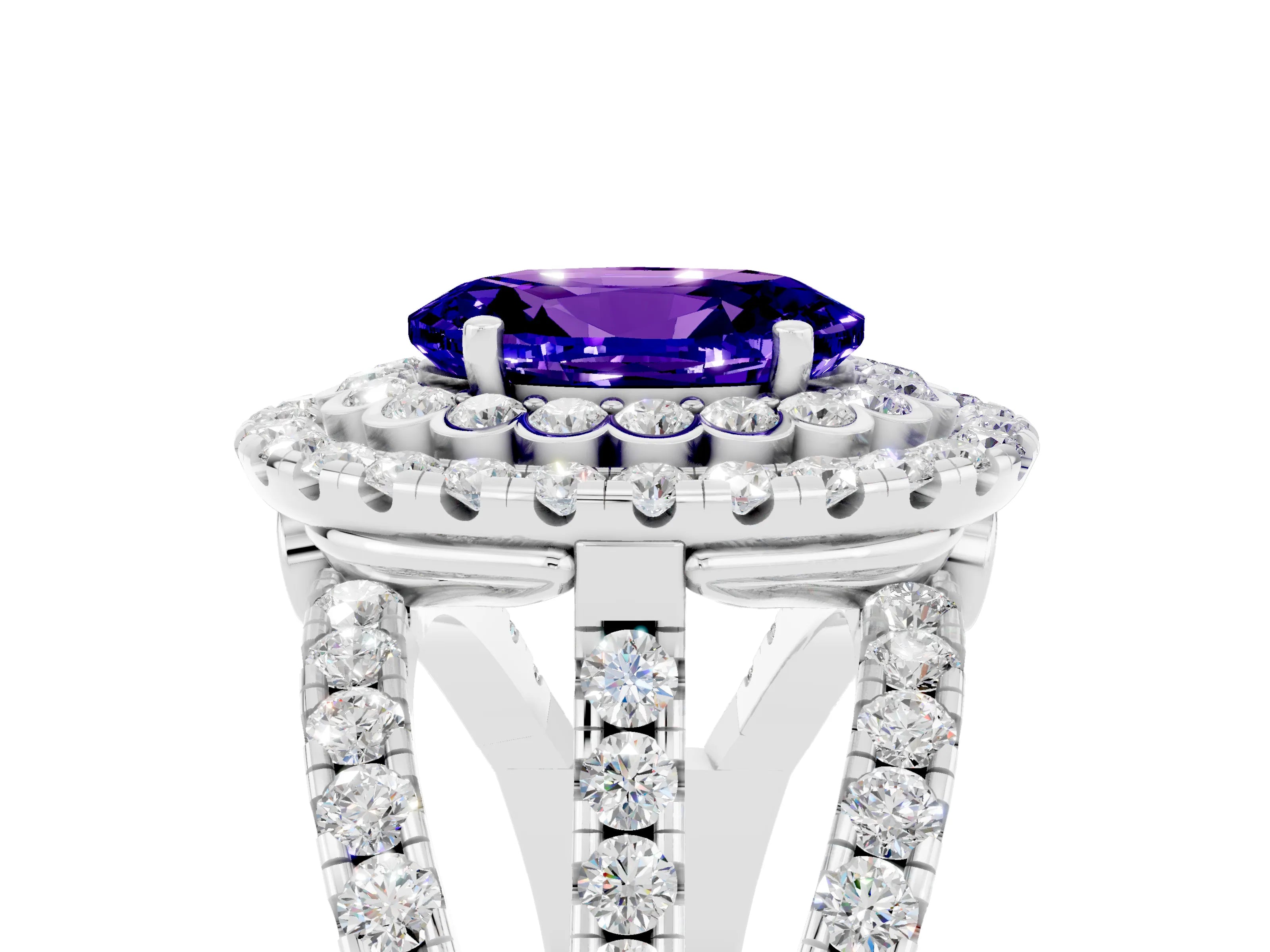 White gold Double Halo Oval Cut Diamond Split Shank Pave Set Ring_5