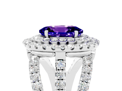 White gold Double Halo Oval Cut Diamond Split Shank Pave Set Ring_5