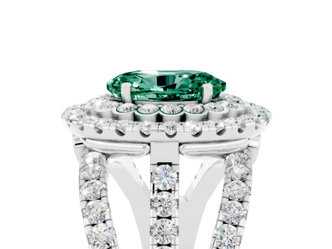 White gold Double Halo Oval Cut Diamond Split Shank Pave Set Ring_5