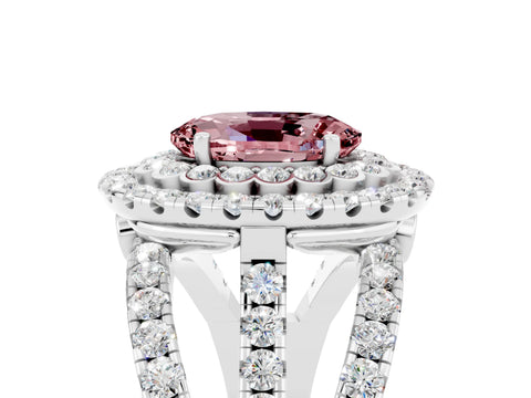 White gold Double Halo Oval Cut Diamond Split Shank Pave Set Ring_5