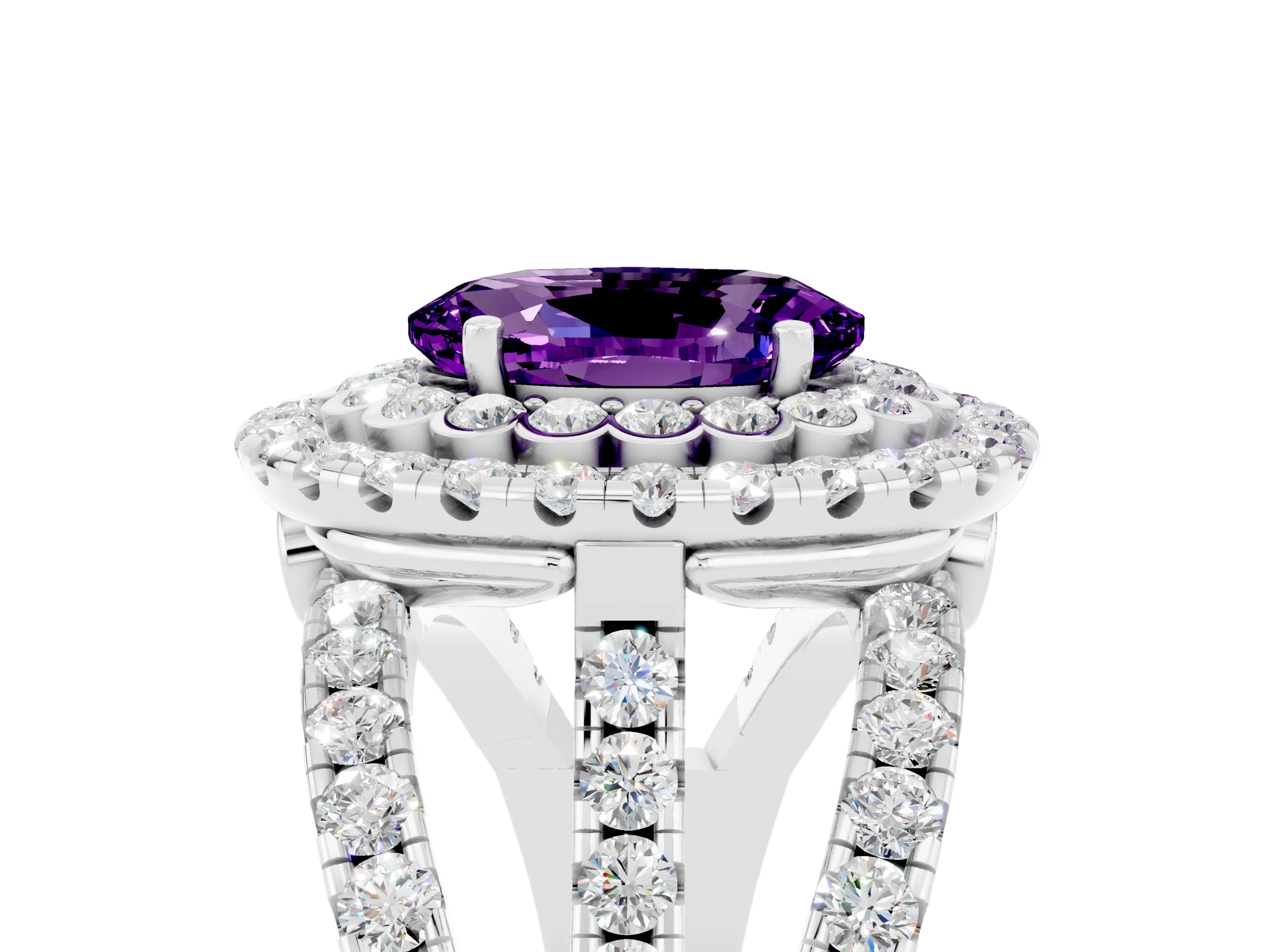 White gold Double Halo Oval Cut Diamond Split Shank Pave Set Ring_5