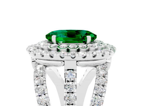 White gold Double Halo Oval Cut Diamond Split Shank Pave Set Ring_5