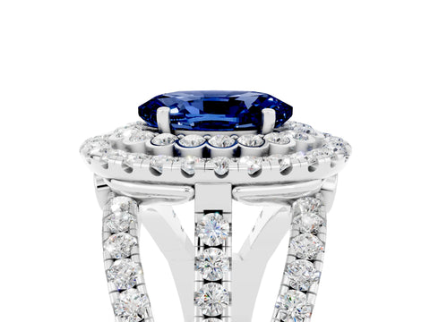 White gold Double Halo Oval Cut Diamond Split Shank Pave Set Ring_5