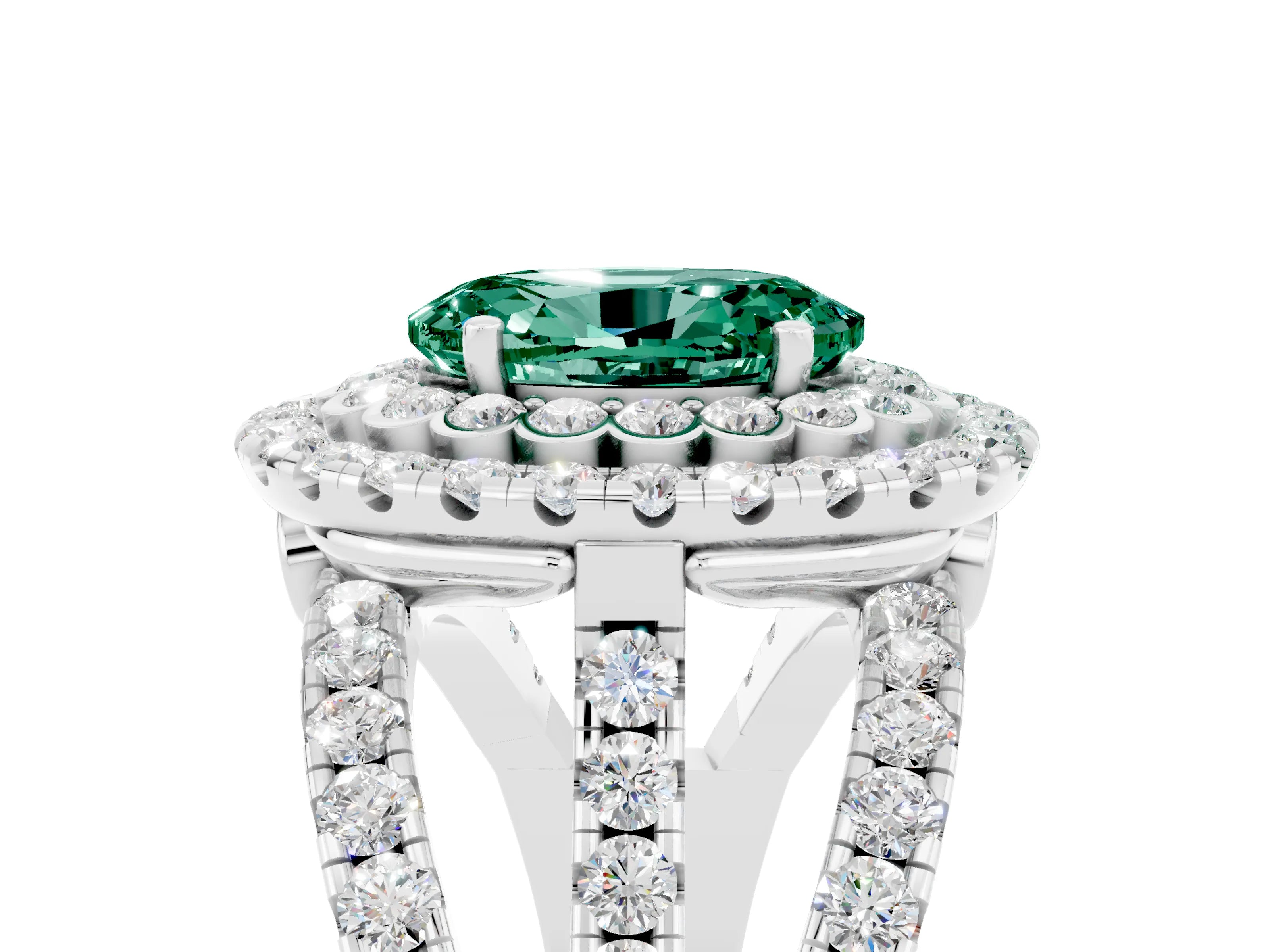 White gold Double Halo Oval Cut Diamond Split Shank Pave Set Ring_5