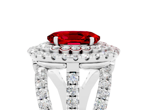 White gold Double Halo Oval Cut Diamond Split Shank Pave Set Ring_5